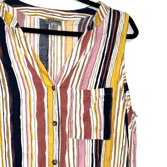 J For Justify Womens Striped Sleeveless Button-Front Dress 1X Multicolor - Picture 5 of 7